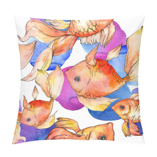 Personality  Watercolor Aquatic Colorful Goldfishes With Colorful Abstract Illustration. Seamless Background Pattern. Fabric Wallpaper Print Texture. Pillow Covers