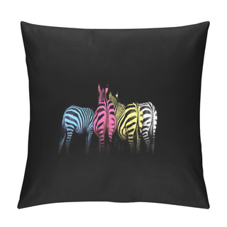 Personality  CMYK Colored Zebras Pillow Covers