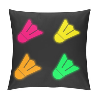 Personality  Badminton Four Color Glowing Neon Vector Icon Pillow Covers