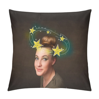 Personality  Girl With Yellow Stars Circleing Around Her Head Illustration Pillow Covers