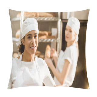 Personality  Young Female Bakers Working At Baking Manufacture Pillow Covers
