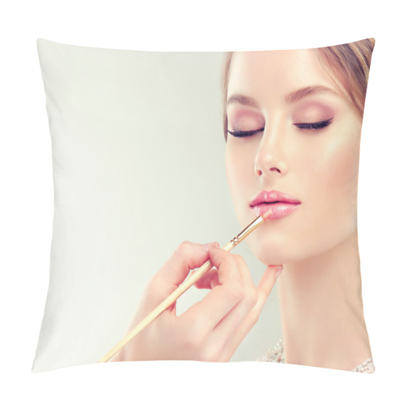 Personality  Makeup artist applies lipstick pillow covers