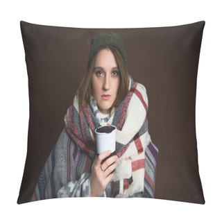 Personality  Girl Holding Thermos Cup Pillow Covers