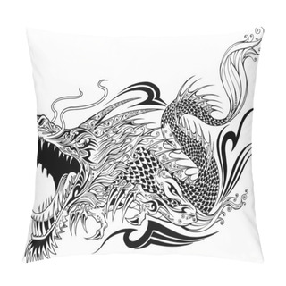 Personality  Dragon Doodle Sketch Tattoo Vector Pillow Covers