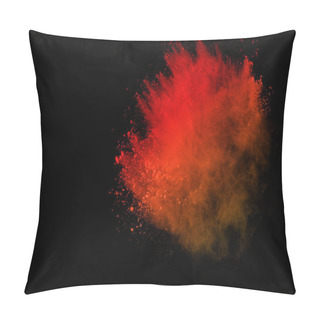 Personality  Orange Powder Explosion Isolated On Black Background. Freeze Motion Of Colored Dust Splatted. Pillow Covers