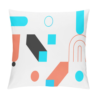 Personality  Memphis Style Inspired Pattern Design Made With Simple Geometric Shapes And Figures. Vector Geometric Abstract Composition Useful For Wallpaper Decorations, Presentations, Fabrics Textile Design, Etc Pillow Covers