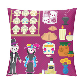 Personality  Set Of Icons For Dia De Los Muertos Or Halloween Decoration Pillow Covers