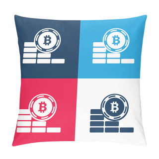 Personality  Bitcoin Coin Going Down Blue And Red Four Color Minimal Icon Set Pillow Covers