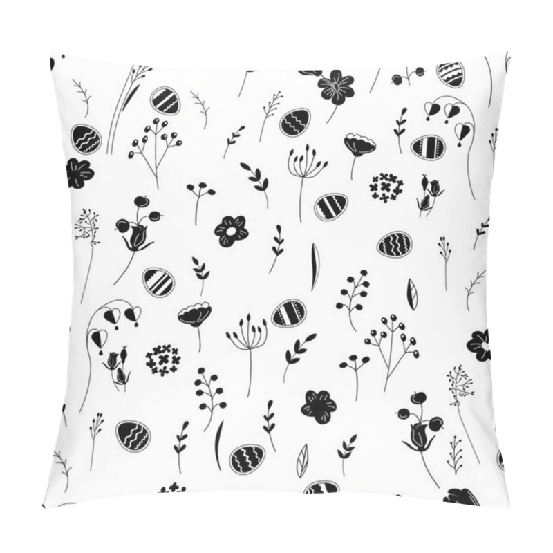 Personality  Stylized seamless pattern with contour  flowers and eggs. Black and white. Endless texture for your design, greeting cards, announcements, posters. pillow covers