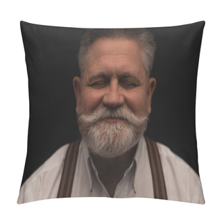 Personality  Smiling Bearded Senior Man Isolated On Black Pillow Covers