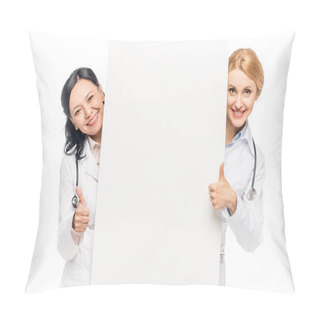 Personality  Doctors Holding Blank Banner Pillow Covers