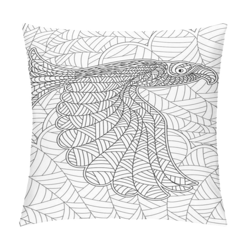 Personality  Giant Hawk Spreading Wings In Sky With Detailed Line Drawing Background Pattern Coloring Book Pillow Covers
