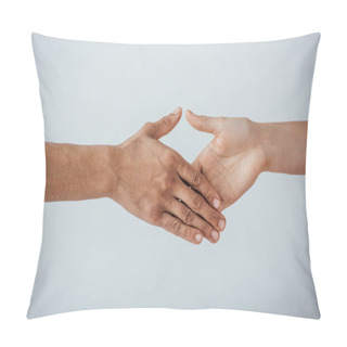 Personality  Cropped View Of Men Holding Hands For Handshake Isolated On Grey Pillow Covers