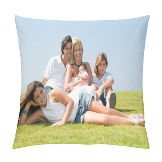Personality  Smiling Family Relaxing On Sunny Day Pillow Covers