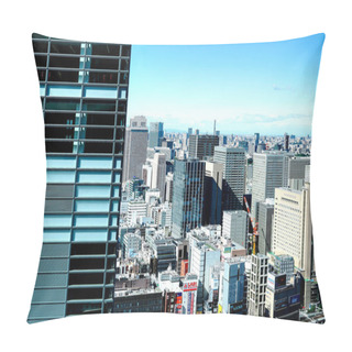 Personality  Tokyo, Japan 10.02.2018 Panoramic Modern City Skyline Aerial View Of Buildings In Financial Area Tokyo And Vivid Blue Sky, Japan. Asia Business Concept For Real Estate And Corporate Construction. Pillow Covers