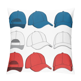 Personality  Set Of Baseball Caps, Front, Back And Side View. Vector Illustration Pillow Covers