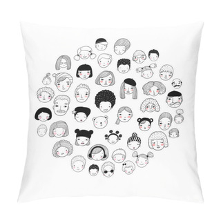 Personality Pattern With Graphical Faces. Vector Illustration. Set Of People Icons Pillow Covers
