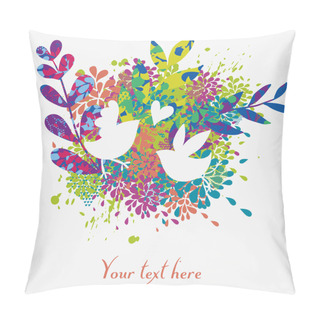 Personality  Colorful Floral Background With Butterflies, Birds And Hearts Pillow Covers