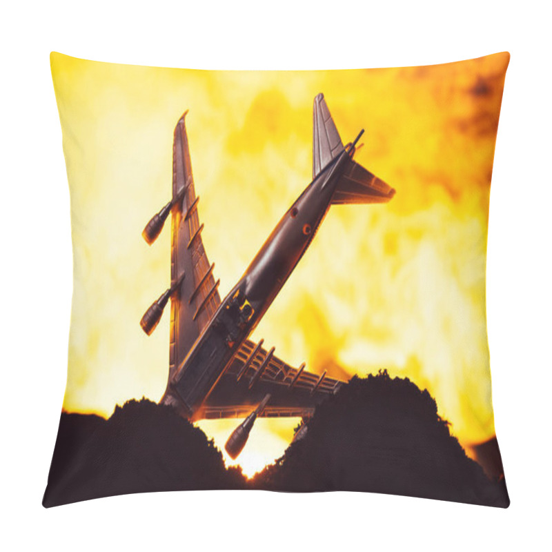 Personality  Battle scene with crash of toy plane with fire at background pillow covers