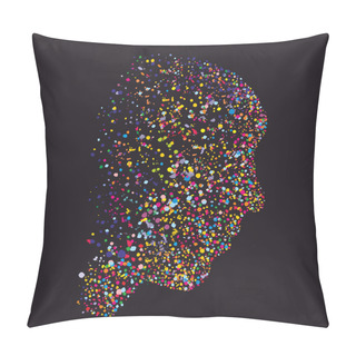 Personality  Grunge Abstract Human Head Silhouette, Made Of Colourful Dots Pillow Covers