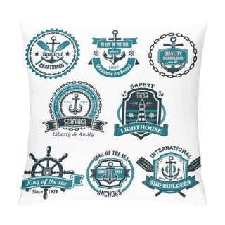 Personality  Vector Set Of Nautical And Marine Icons Pillow Covers