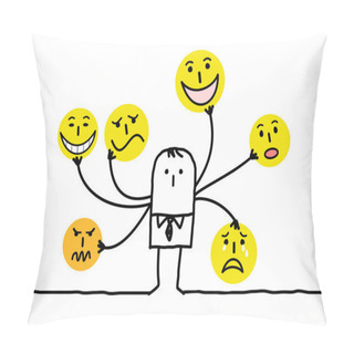 Personality  Cartoon Man With Multi Emoticon Faces Pillow Covers