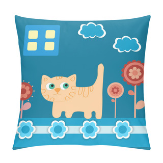 Personality  Vector Background With Cat. Pillow Covers