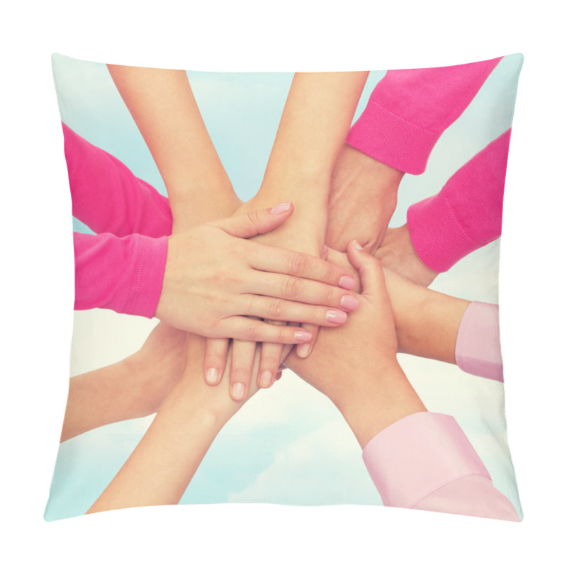 Personality  close up of women with hands on top pillow covers
