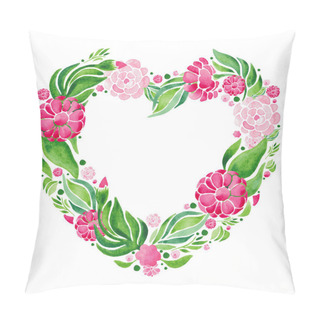 Personality  Flowers Watercolor Illustration Pattern Set Of Red Flowers And Green Leaves On White Background. Pillow Covers