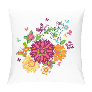 Personality  Ornate Ornament With Fantastic Flowers With Paisley And Butterflies.Vector Illustration. Pillow Covers
