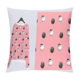 Personality  Trendy Modern Print For Fabrics And Textiles. Seamless Sweet Pattern. Chupa Chups Candy On A Pink Background. Pajama Or Hoodie Design. Pillow Covers