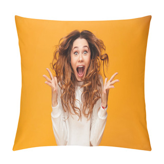 Personality  Screaming Young Woman Standing Isolated Pillow Covers