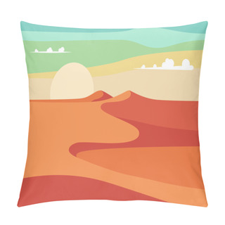 Personality  Group Of People With Camels Caravan Riding In Realistic Wide Desert Sands In Middle East. Editable Vector Illustration Pillow Covers