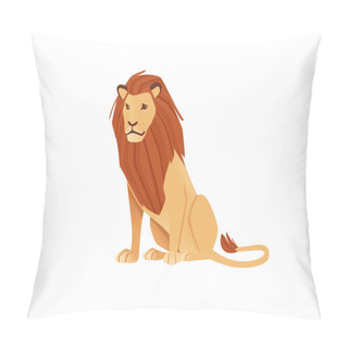Personality  Proud Powerful Cute Lion Sitting On The Ground Character Cartoon Style Animal Design Flat Vector Illustration Isolated On White Background. Pillow Covers