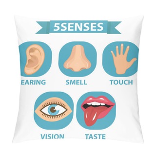 Personality  5 Senses Icon Set. Touch, Smell, Hearing, Vision, Taste. Isolated On White Background. Vector Illustration. Pillow Covers