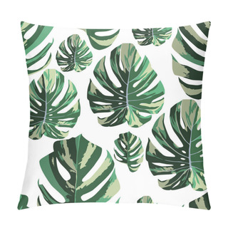 Personality  Tropical Monstera Leaves Seamless Pattern White Background Pillow Covers