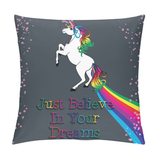 Personality  Motivation Card. Unicorn With A Rainbow Pillow Covers