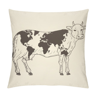 Personality  Cow With World Map. Pillow Covers