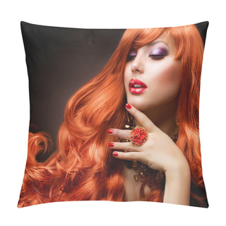 Personality  Wavy Red Hair. Fashion Girl Portrait Pillow Covers