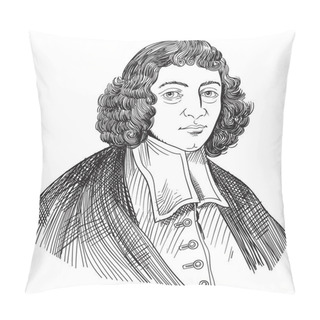 Personality  Benedictus De Spinoza Portrait In Line Art Illustration. Pillow Covers