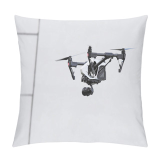 Personality  Black Drone Flying In Air On Grey Background Pillow Covers