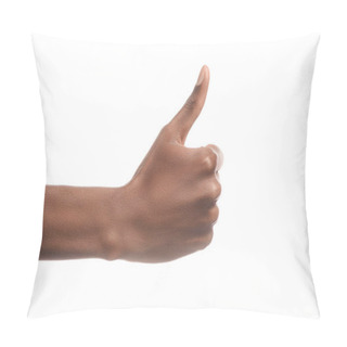 Personality  Partial View Of African American Man Showing Thumb Up Sign Isolated On White Pillow Covers