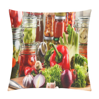 Personality  Jars With Marinated Food And Raw Vegetables On Cutting Board Pillow Covers