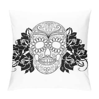 Personality  Skull And Roses, Black And White Day Of The Dead Card Pillow Covers