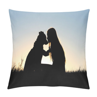 Personality  Woman Hugging Dog Silhouette Pillow Covers