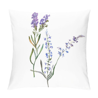 Personality  Purple Lavender Flowers. Wild Spring Wildflowers Isolated On White. Hand Drawn Lavender Flowers In Aquarelle. Watercolor Background Illustration. Pillow Covers