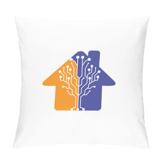 Personality  Digital Home Vector Logo Design. Smart Home Icon. Pillow Covers