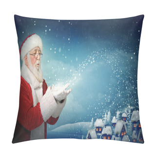 Personality  Santa Claus Blowing Snow To Little Town Pillow Covers