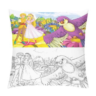 Personality  Cartoon Girl Princess And Prince With A Wild Bird Sketch Pillow Covers