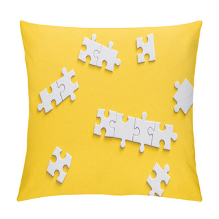 Personality  Top View Of Connected And Unfinished Puzzle Pieces Isolated On Yellow  Pillow Covers